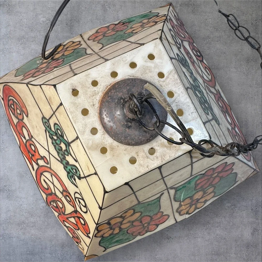 Vintage Coca-Cola Stained Glass Style Hanging Pendant Light Lamp‎ — Needs Repair